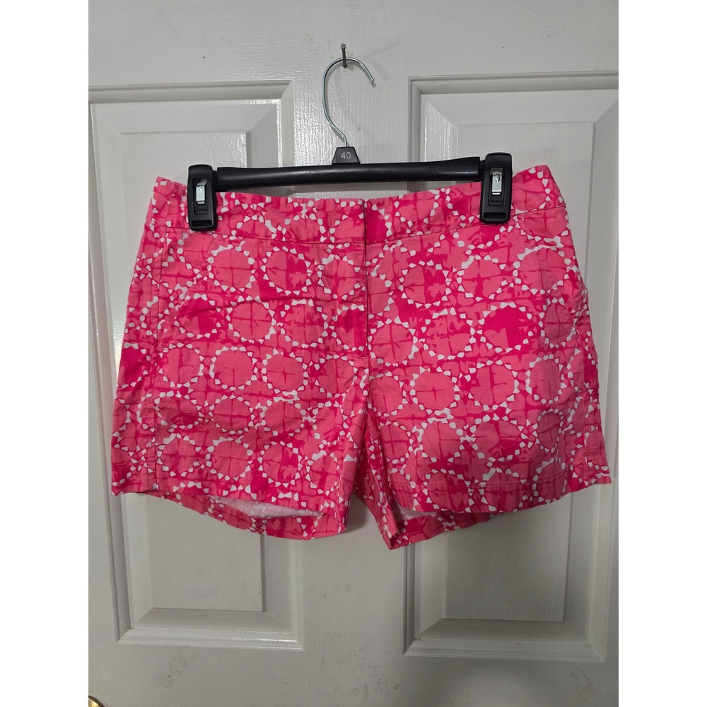Southern Tide Womens Pink White Geometric Print Flat Front Shorts Size 4 Preppy